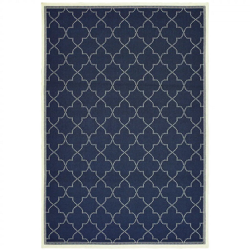 8' X 11' Blue and Ivory Geometric Stain Resistant Indoor Outdoor Area Rug Homeroots Outdoor