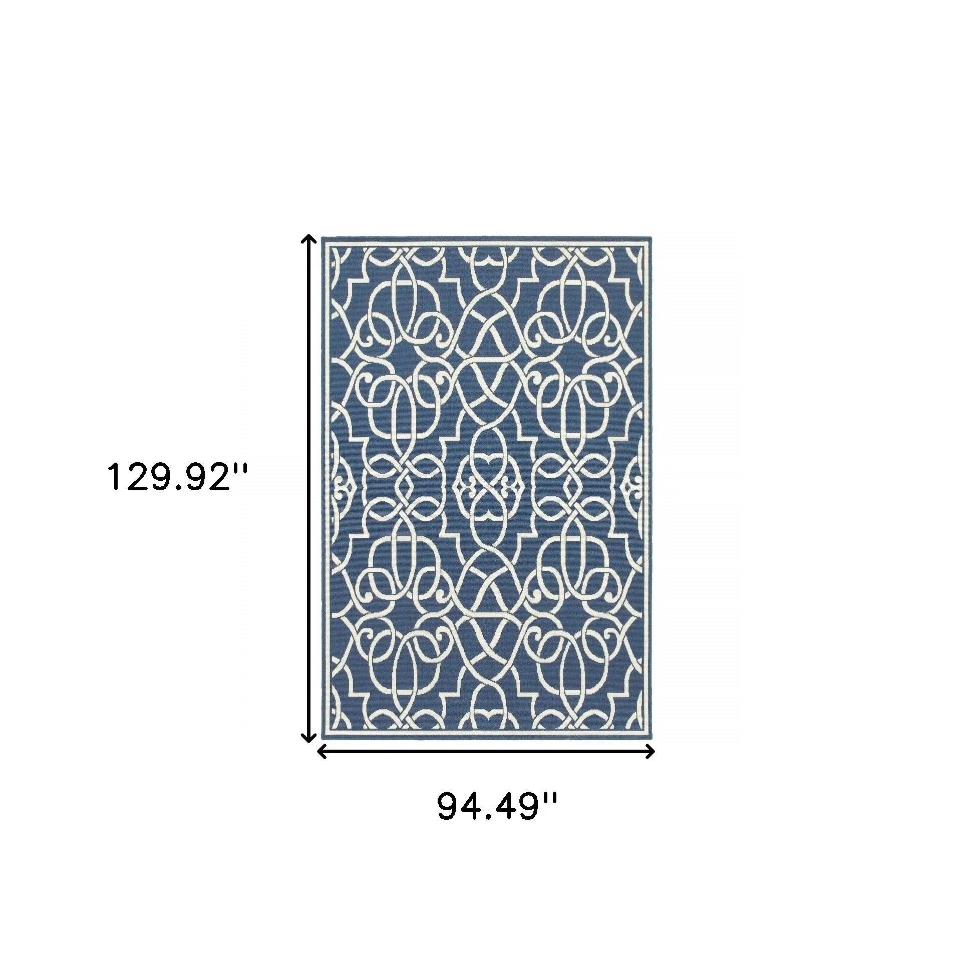 8' X 11' Blue and Ivory Geometric Stain Resistant Indoor Outdoor Area Rug Homeroots Outdoor