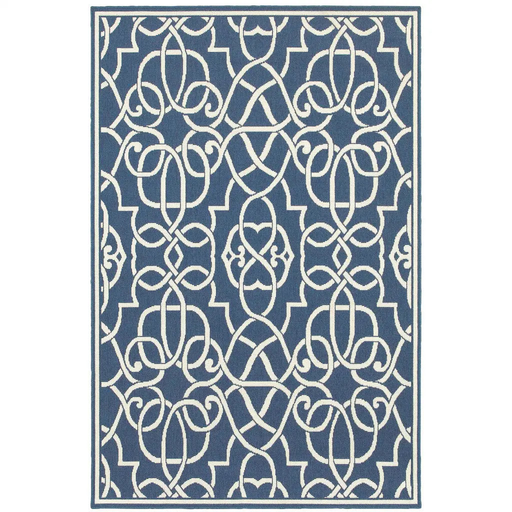 8' X 11' Blue and Ivory Geometric Stain Resistant Indoor Outdoor Area Rug Homeroots Outdoor