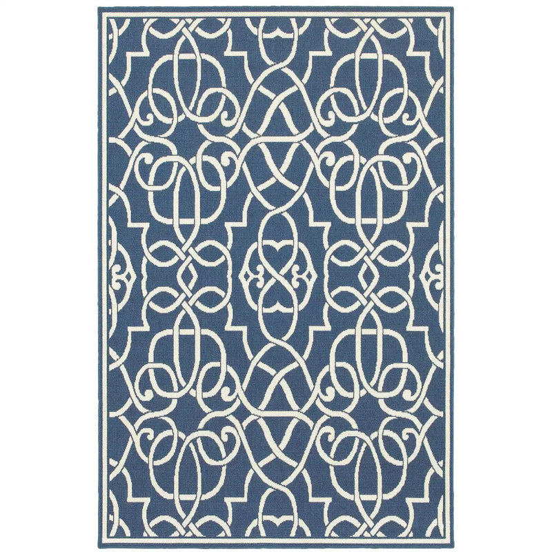 8' X 11' Blue and Ivory Geometric Stain Resistant Indoor Outdoor Area Rug Homeroots Outdoor