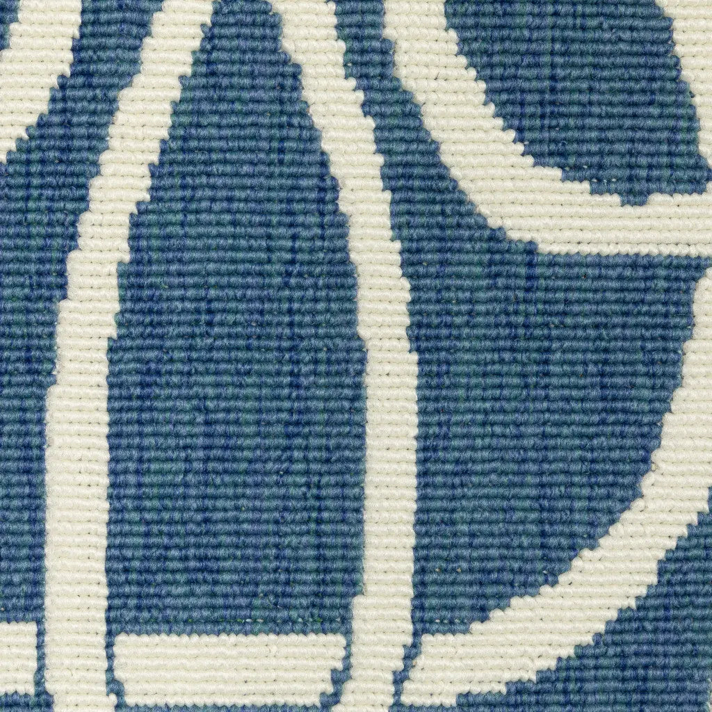8' X 11' Blue and Ivory Geometric Stain Resistant Indoor Outdoor Area Rug Homeroots Outdoor