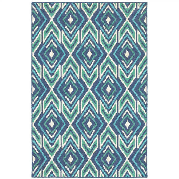 8' X 11' Blue and Ivory Geometric Stain Resistant Indoor Outdoor Area Rug Homeroots Outdoor