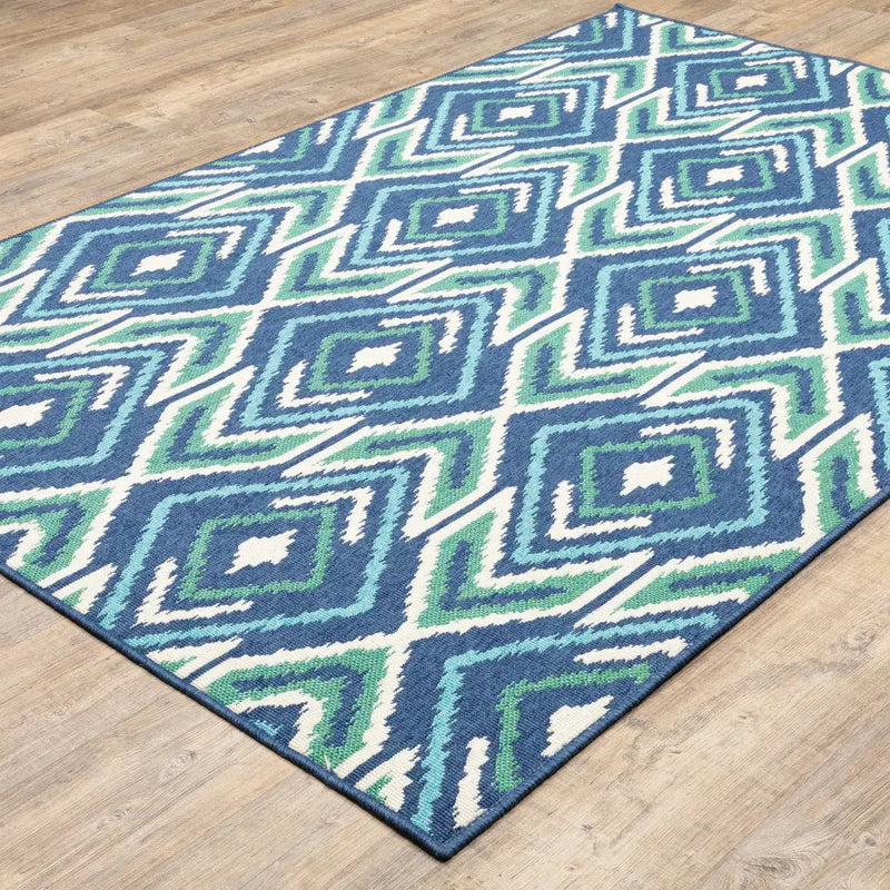 8' X 11' Blue and Ivory Geometric Stain Resistant Indoor Outdoor Area Rug Homeroots Outdoor