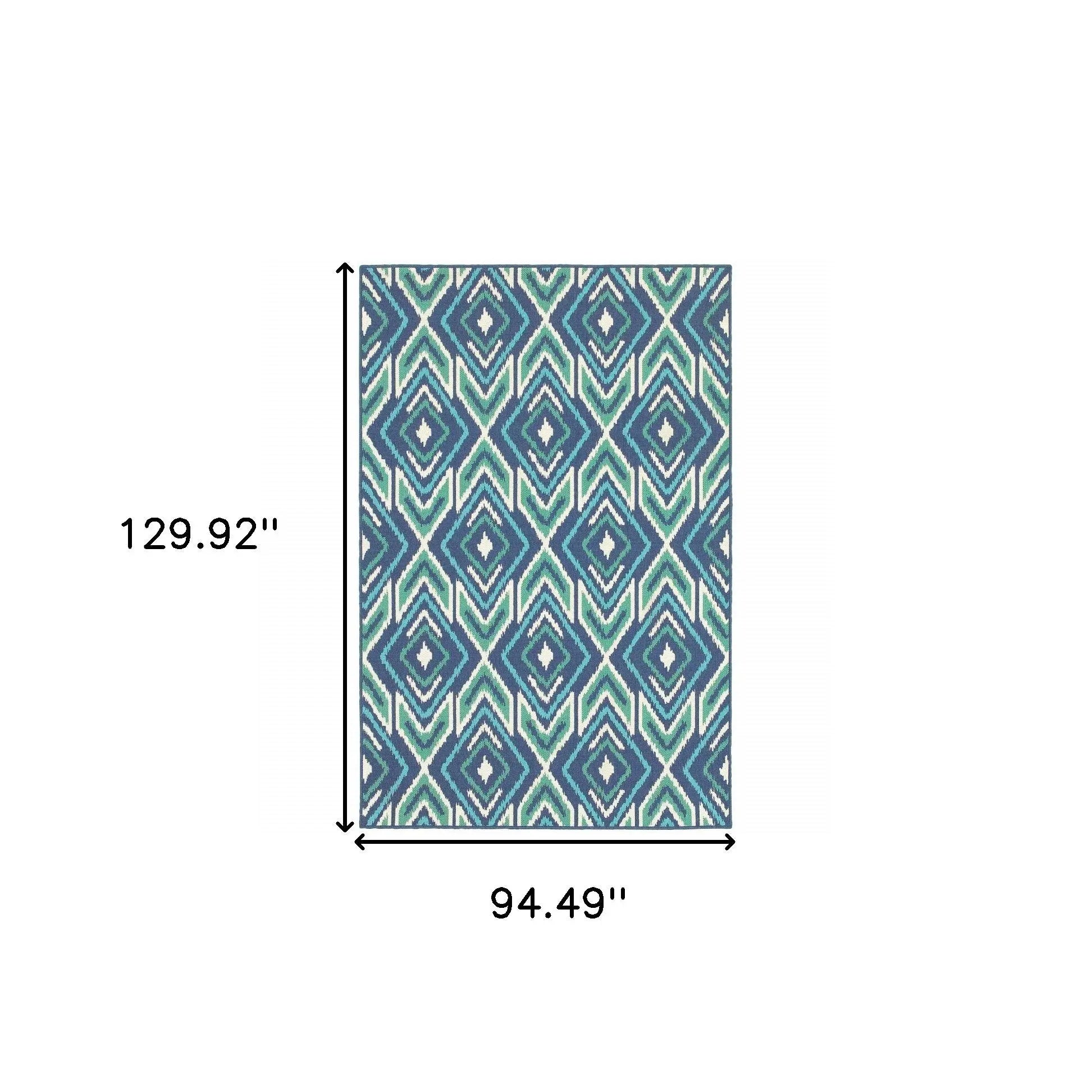 8' X 11' Blue and Ivory Geometric Stain Resistant Indoor Outdoor Area Rug Homeroots Outdoor