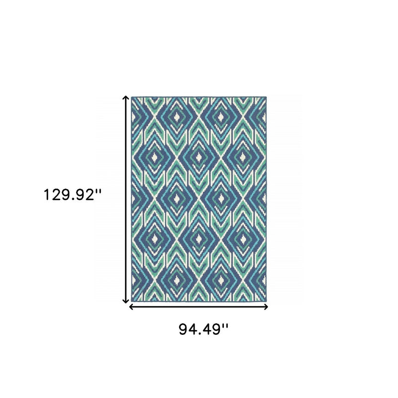 8' X 11' Blue and Ivory Geometric Stain Resistant Indoor Outdoor Area Rug Homeroots Outdoor