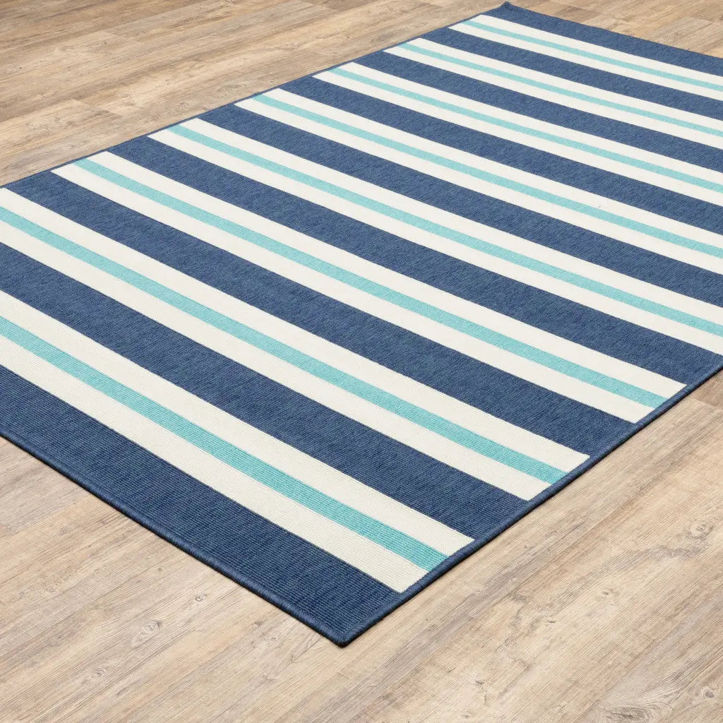 8' X 11' Blue and Ivory Geometric Stain Resistant Indoor Outdoor Area Rug Homeroots Outdoor