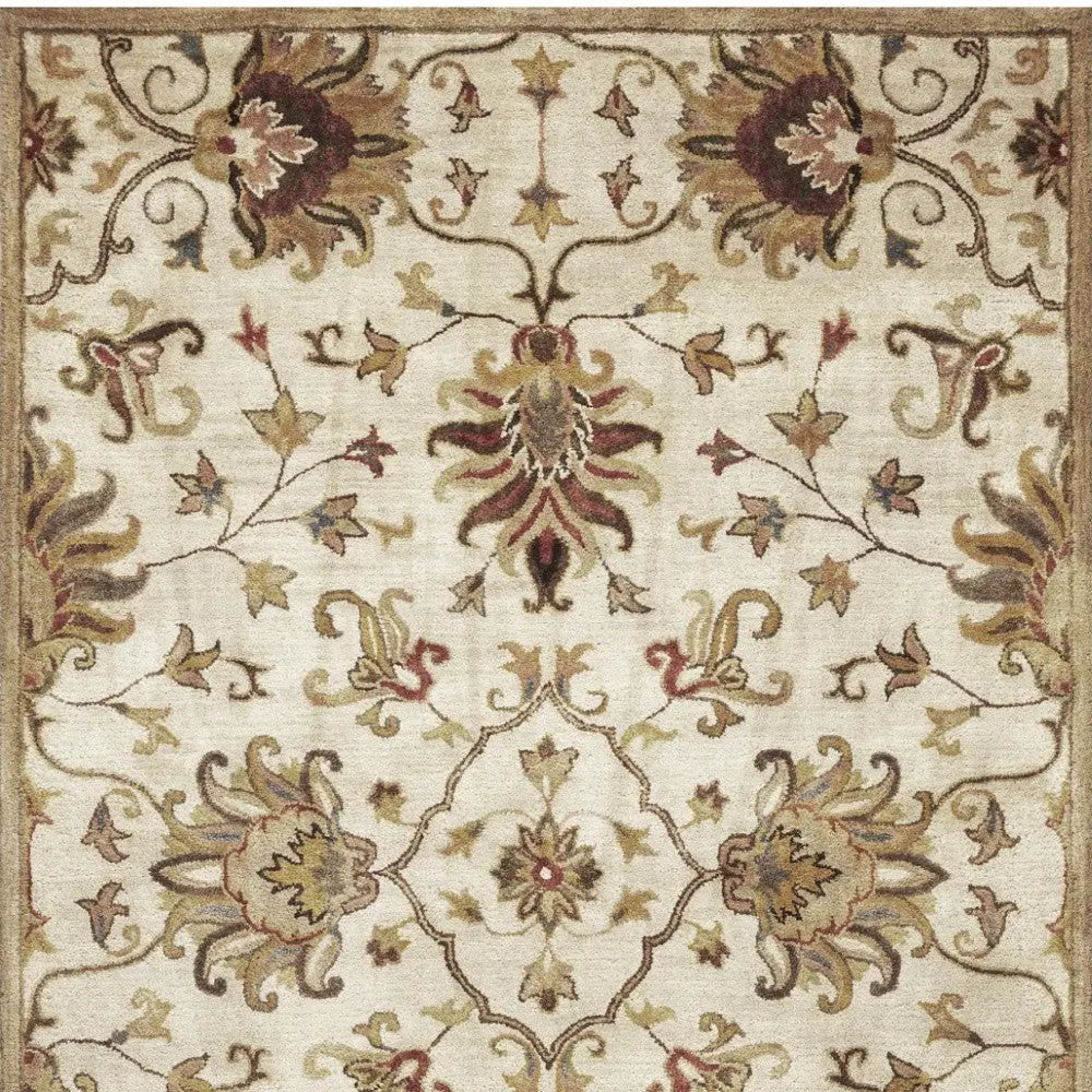 8' X 11' Champagne Red And Brown Wool Floral Medallion Hand Tufted Area Rug Homeroots Home Decor