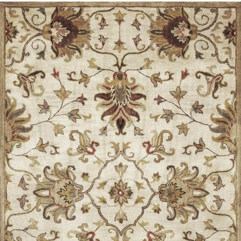 8' X 11' Champagne Red And Brown Wool Floral Medallion Hand Tufted Area Rug Homeroots Home Decor