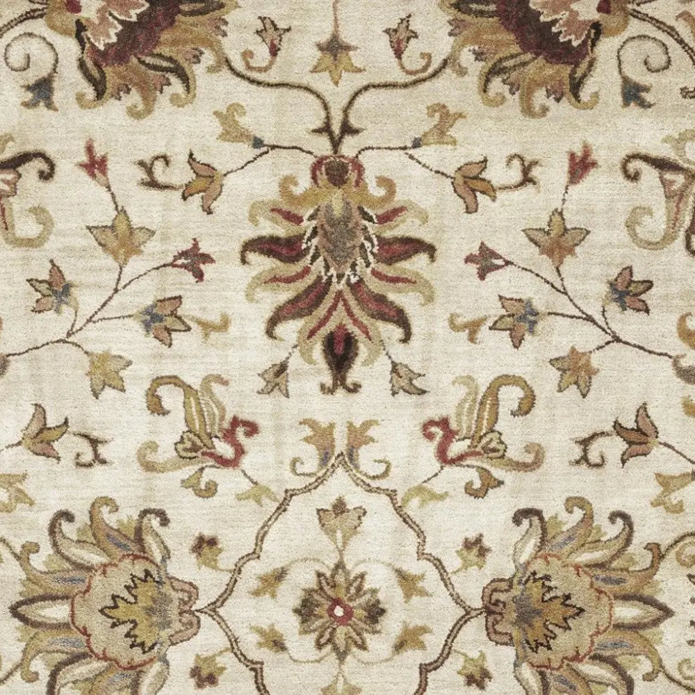 8' X 11' Champagne Red And Brown Wool Floral Medallion Hand Tufted Area Rug Homeroots Home Decor