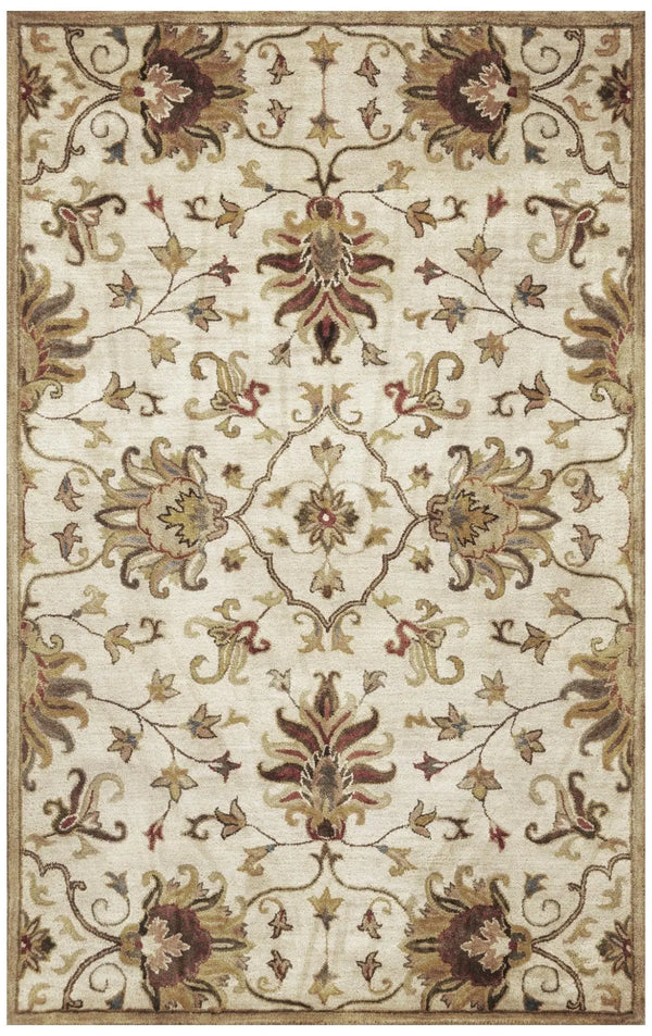 8' X 11' Champagne Red And Brown Wool Floral Medallion Hand Tufted Area Rug Homeroots Home Decor