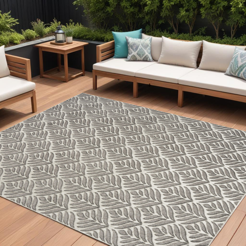 8' X 11' Charcoal Floral Non Skid Indoor Outdoor Area Rug Homeroots Outdoor