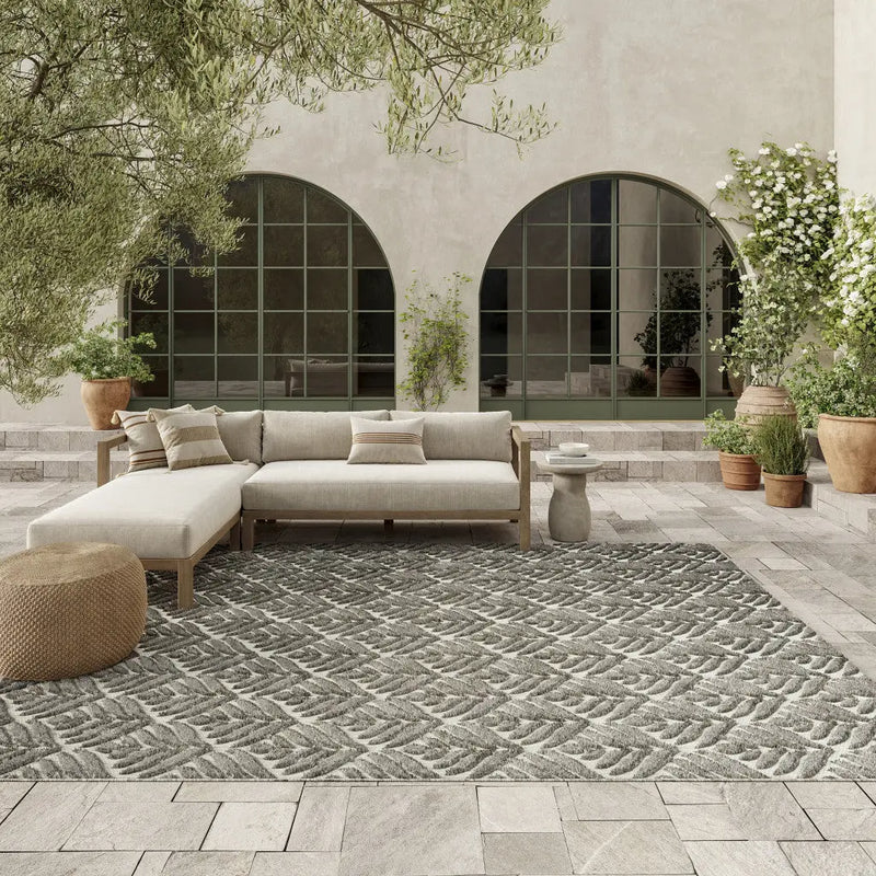 8' X 11' Charcoal Floral Non Skid Indoor Outdoor Area Rug Homeroots Outdoor