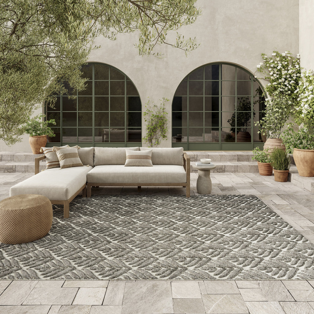 8' X 11' Charcoal Floral Non Skid Indoor Outdoor Area Rug Homeroots Outdoor