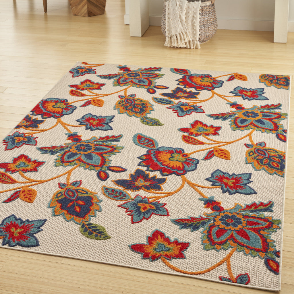 8' X 11' Gray Blue and Orange Floral Non Skid Indoor Outdoor Area Rug Homeroots Outdoor