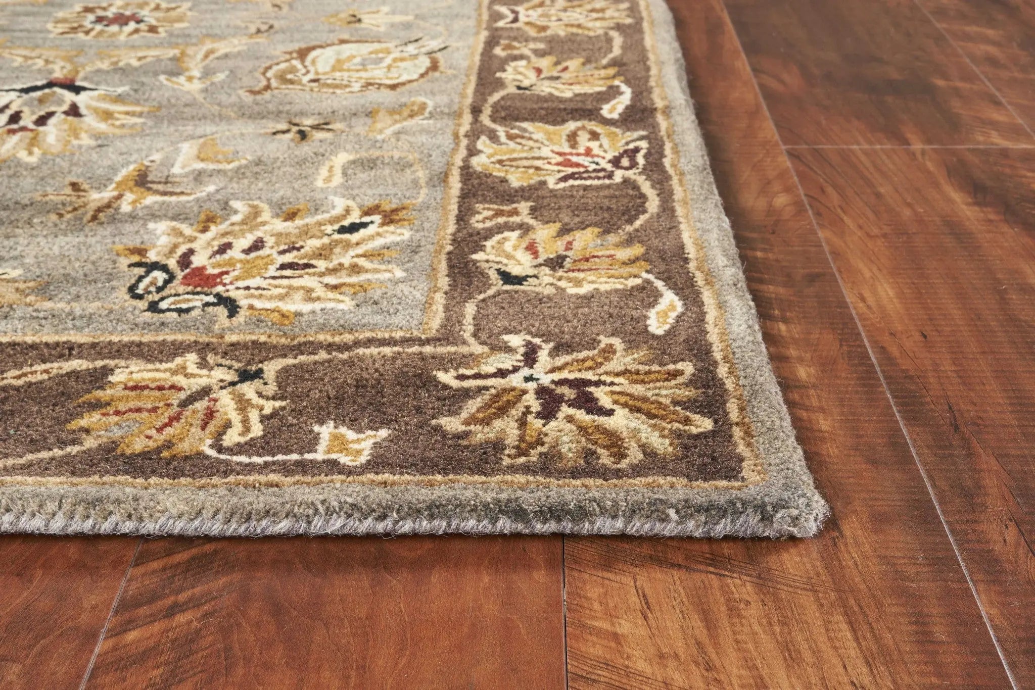 8' X 11' Gray Brown And Ivory New Zealand Lambs Wool Floral Medallion Hand Tufted Area Rug Homeroots Home Decor