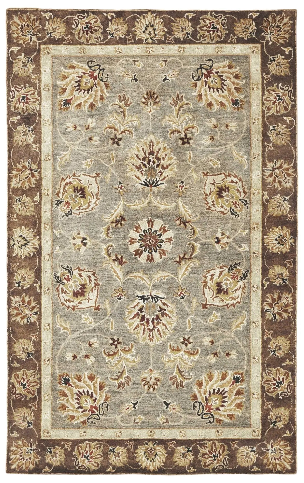 8' X 11' Gray Brown And Ivory New Zealand Lambs Wool Floral Medallion Hand Tufted Area Rug Homeroots Home Decor