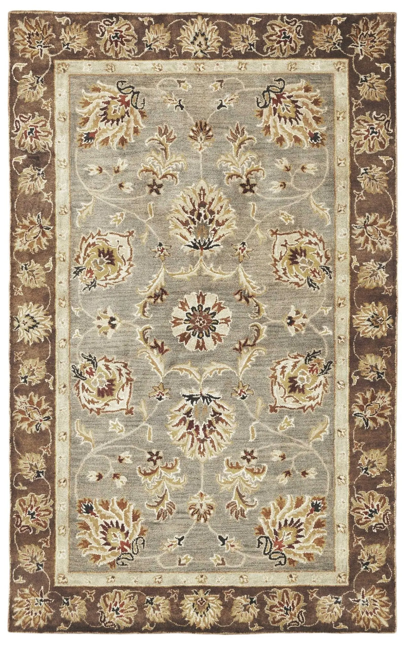 8' X 11' Gray Brown And Ivory New Zealand Lambs Wool Floral Medallion Hand Tufted Area Rug Homeroots Home Decor