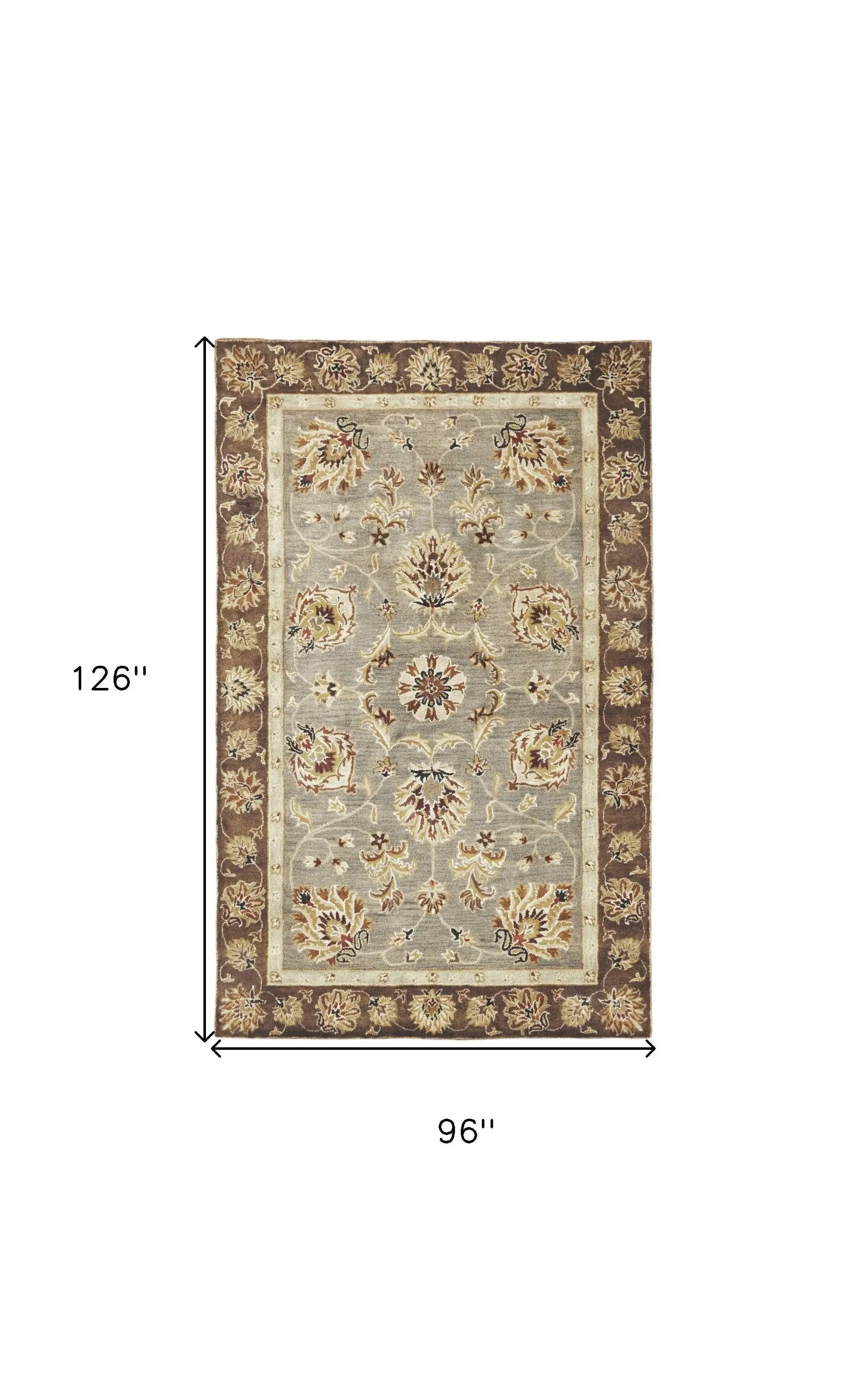 8' X 11' Gray Brown And Ivory New Zealand Lambs Wool Floral Medallion Hand Tufted Area Rug Homeroots Home Decor