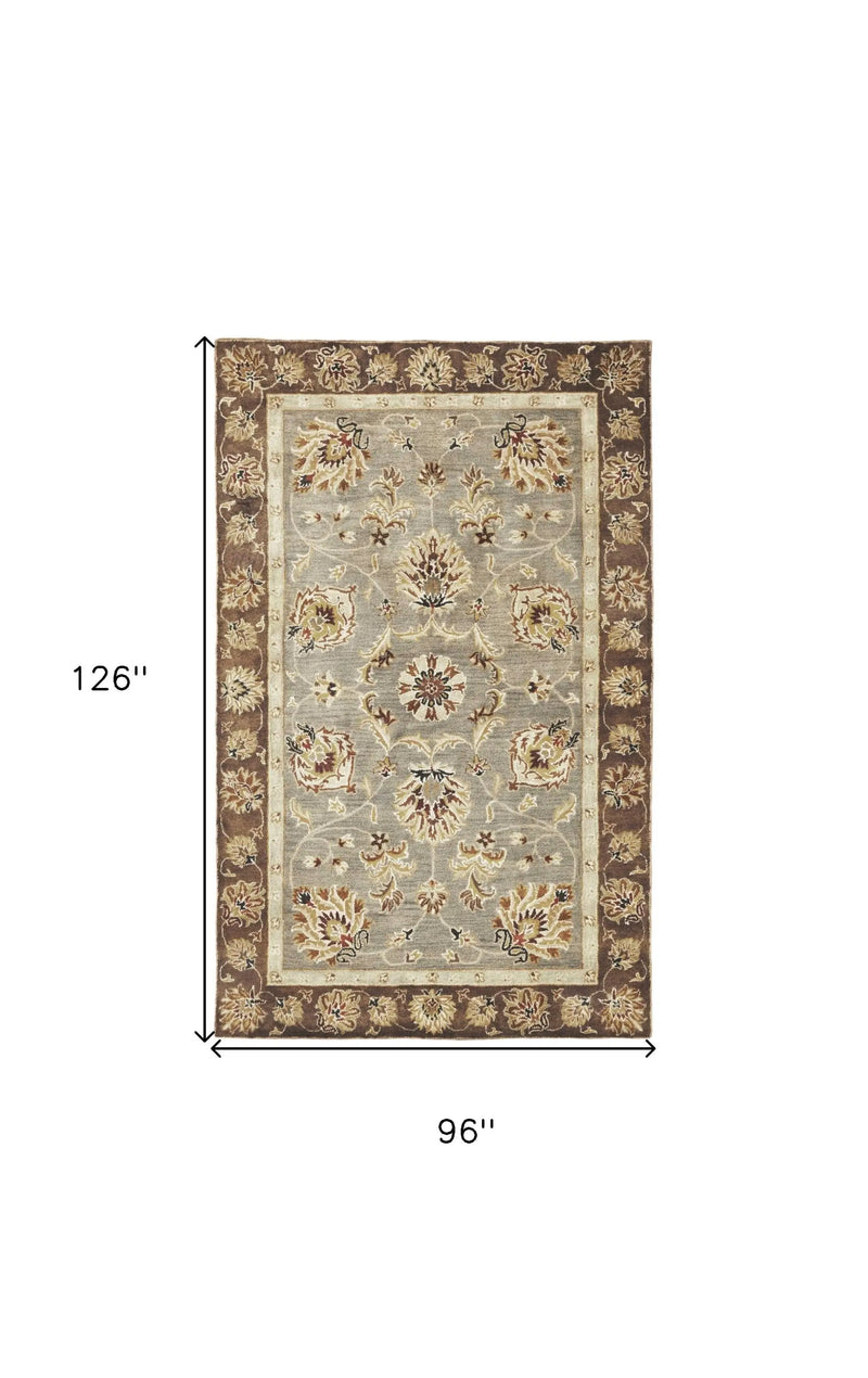 8' X 11' Gray Brown And Ivory New Zealand Lambs Wool Floral Medallion Hand Tufted Area Rug Homeroots Home Decor