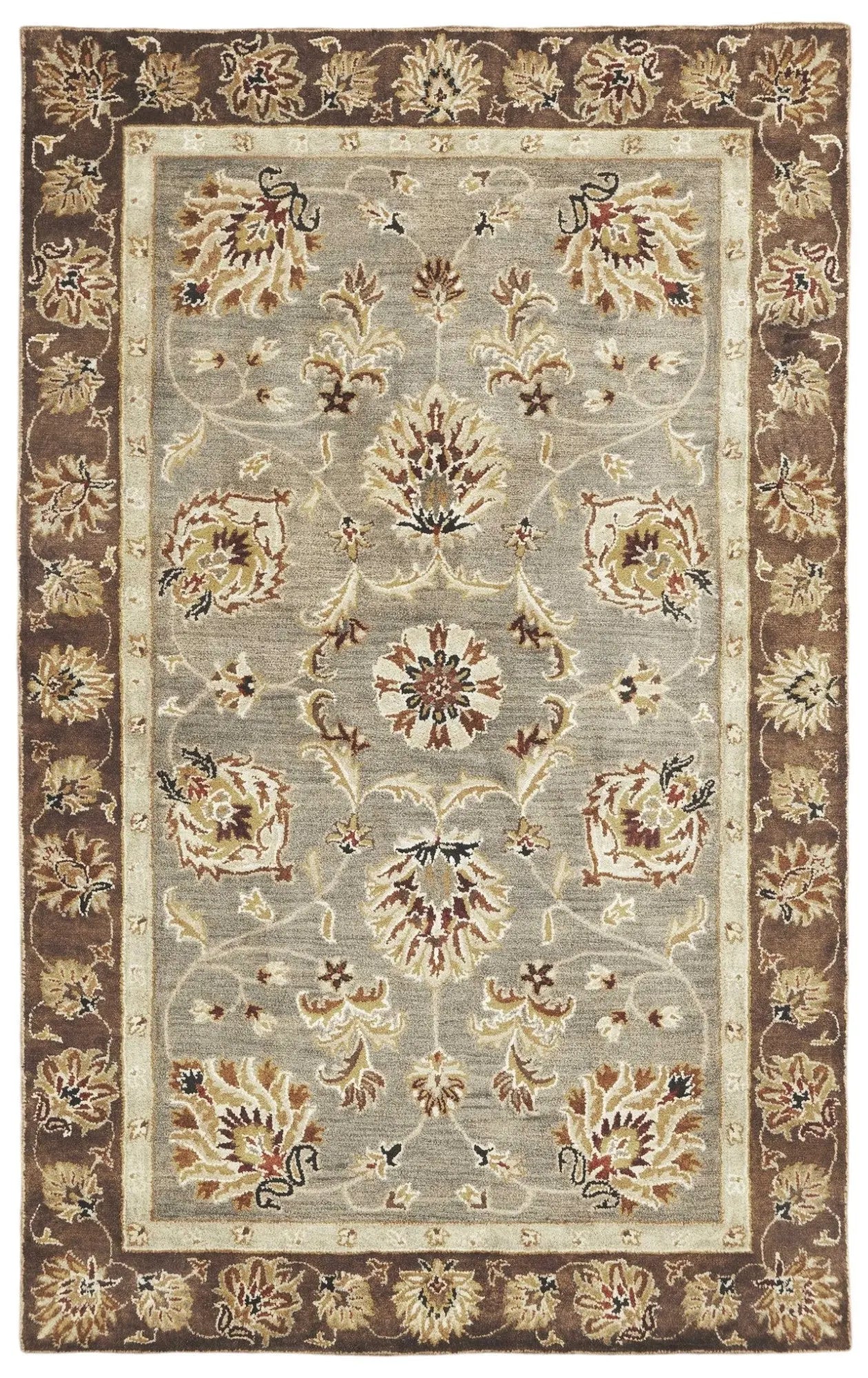8' X 11' Gray Brown And Ivory New Zealand Lambs Wool Floral Medallion Hand Tufted Area Rug Homeroots Home Decor
