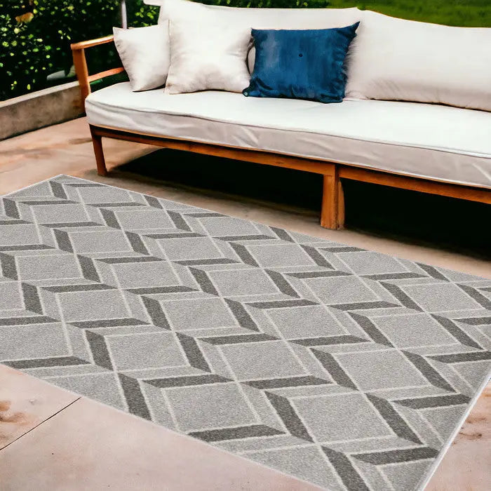 8' X 11' Gray Geometric Indoor Outdoor Area Rug Homeroots Outdoor