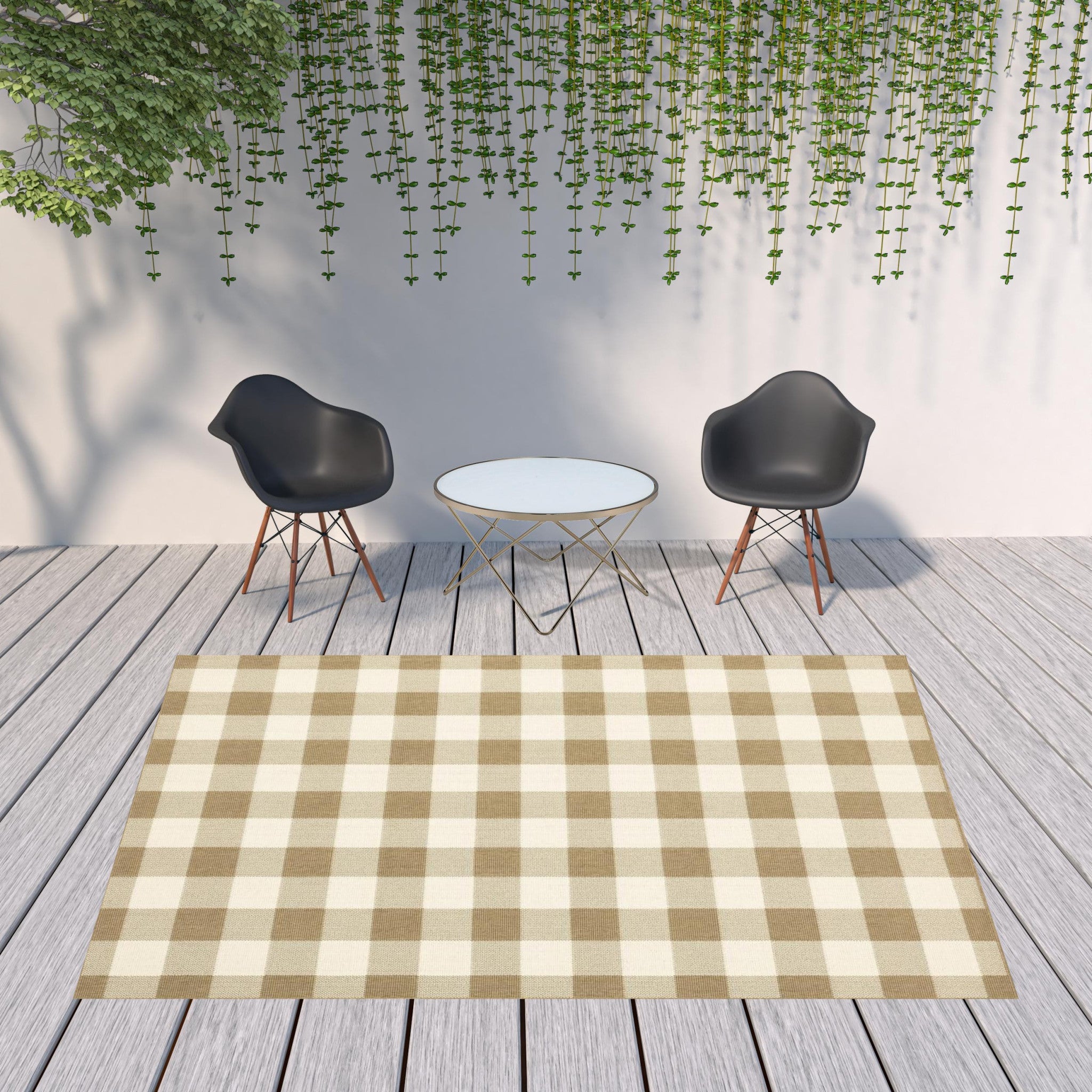 8' X 11' Gray and Ivory Geometric Stain Resistant Indoor Outdoor Area Rug Homeroots Outdoor