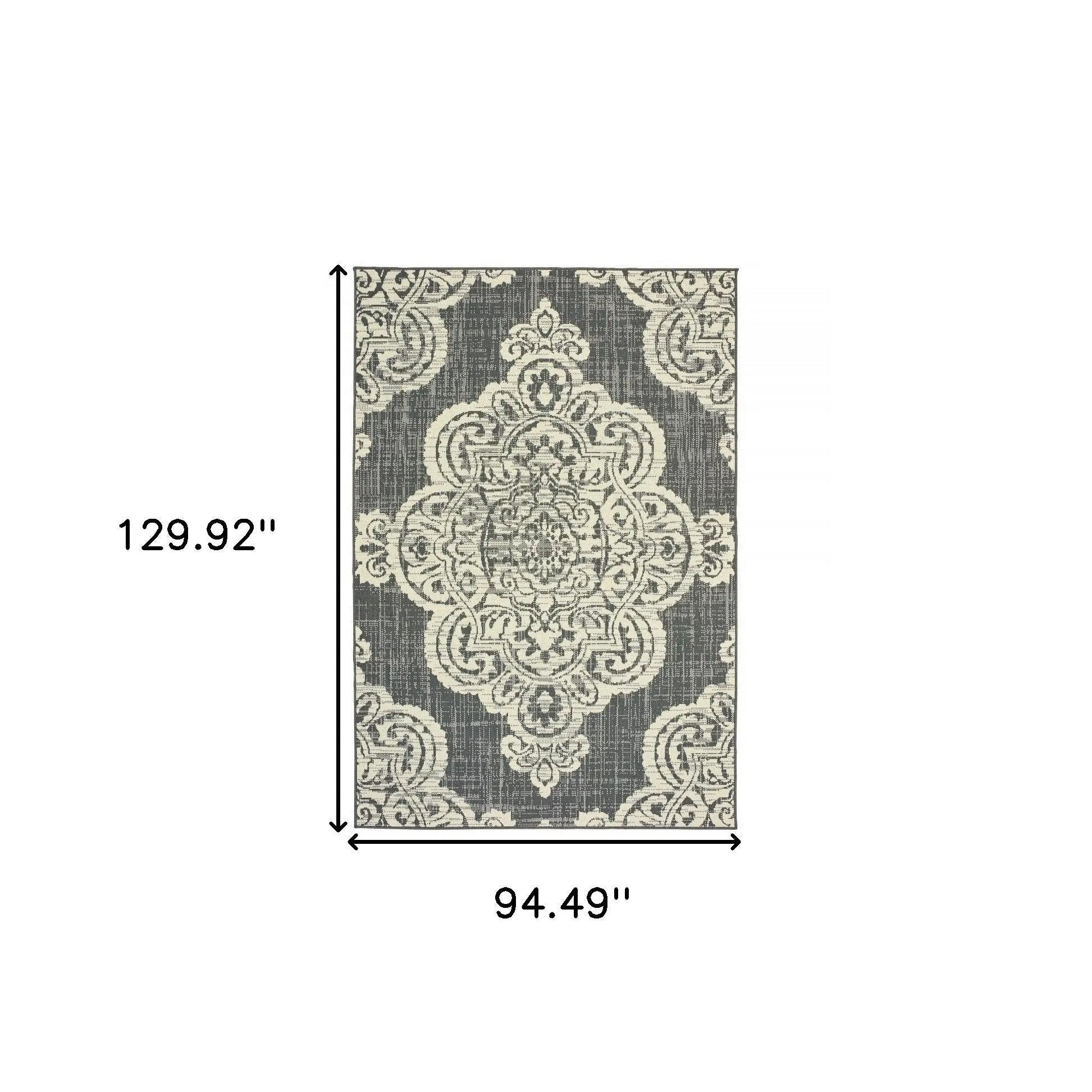 8' X 11' Gray and Ivory Oriental Stain Resistant Indoor Outdoor Area Rug Homeroots Outdoor