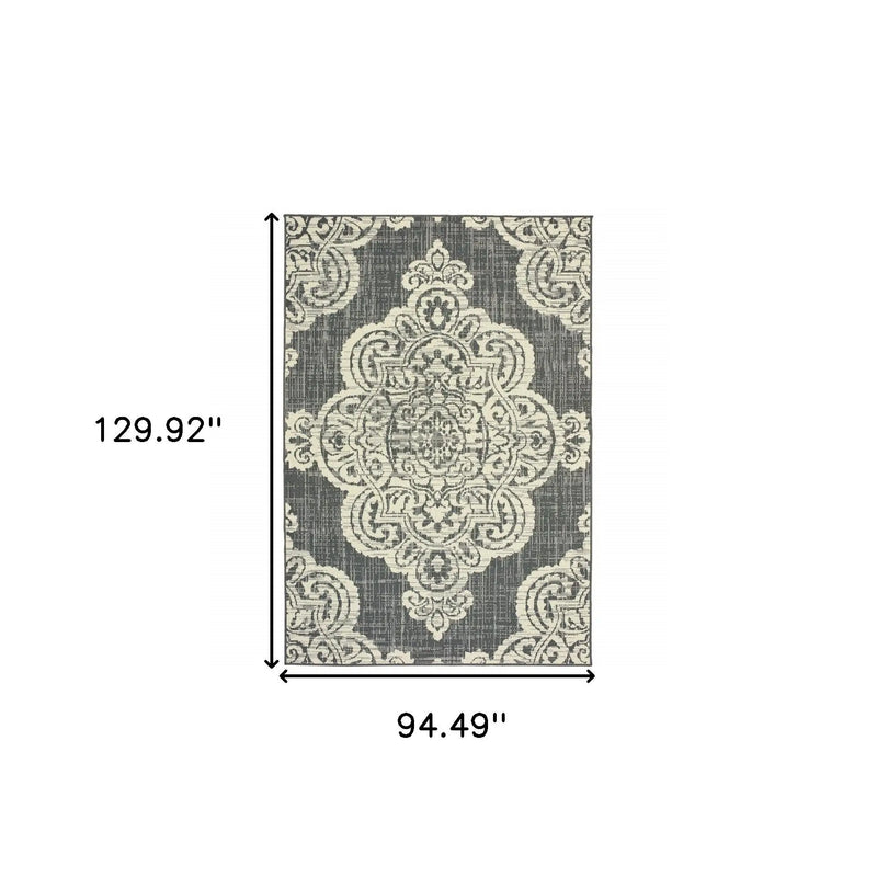 8' X 11' Gray and Ivory Oriental Stain Resistant Indoor Outdoor Area Rug Homeroots Outdoor