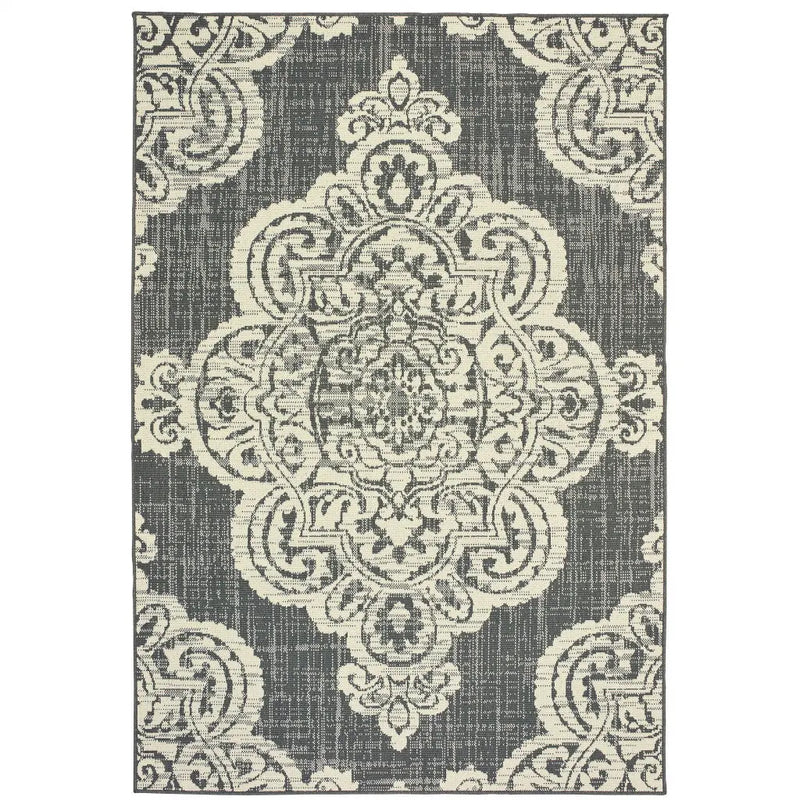 8' X 11' Gray and Ivory Oriental Stain Resistant Indoor Outdoor Area Rug Homeroots Outdoor