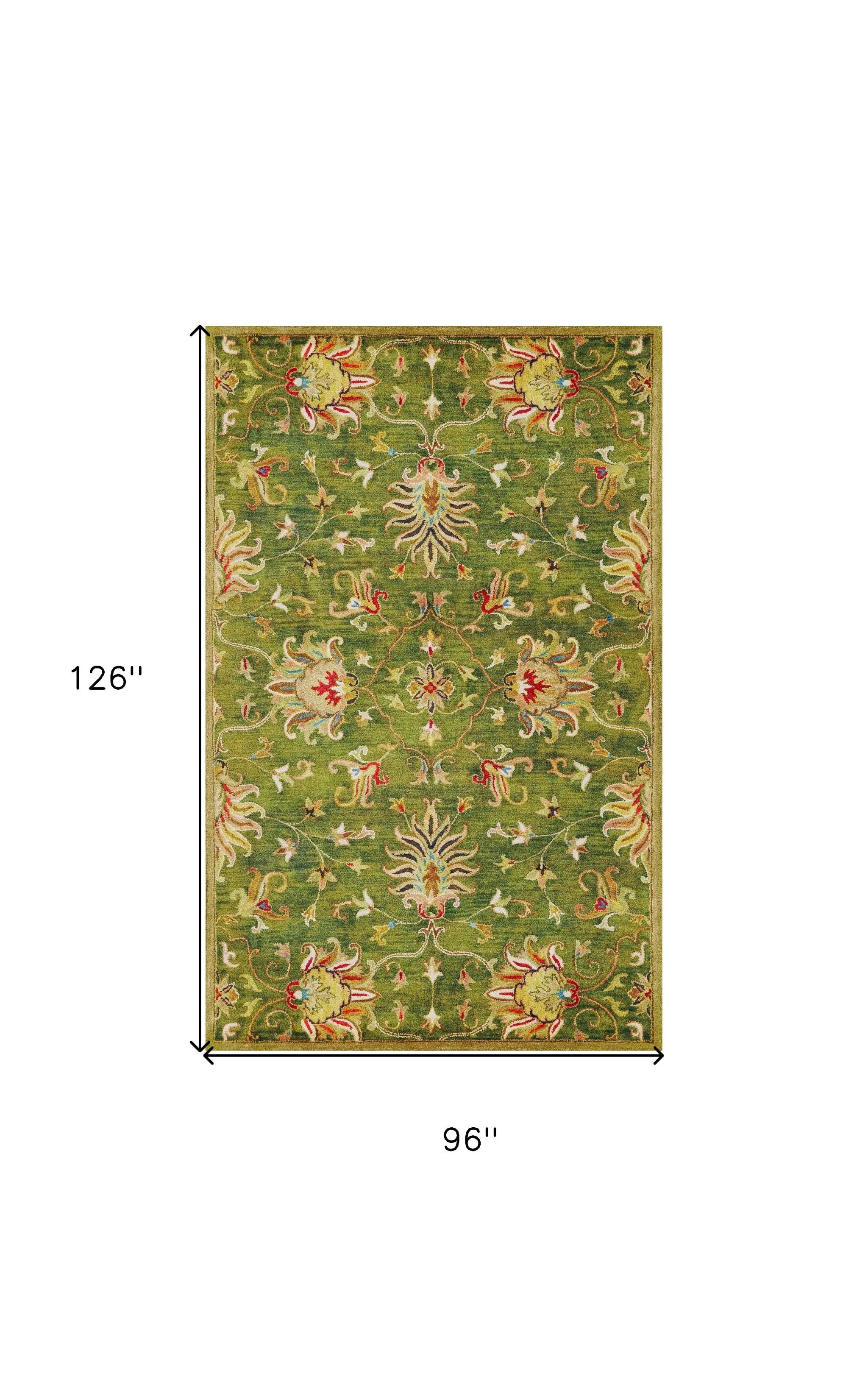 8' X 11' Green Red And Ivory Wool Floral Medallion Hand Tufted Area Rug Homeroots Home Decor