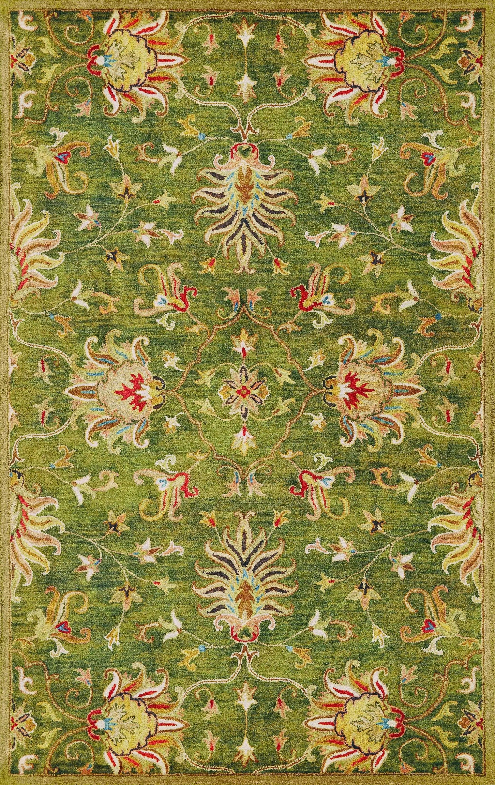8' X 11' Green Red And Ivory Wool Floral Medallion Hand Tufted Area Rug Homeroots Home Decor