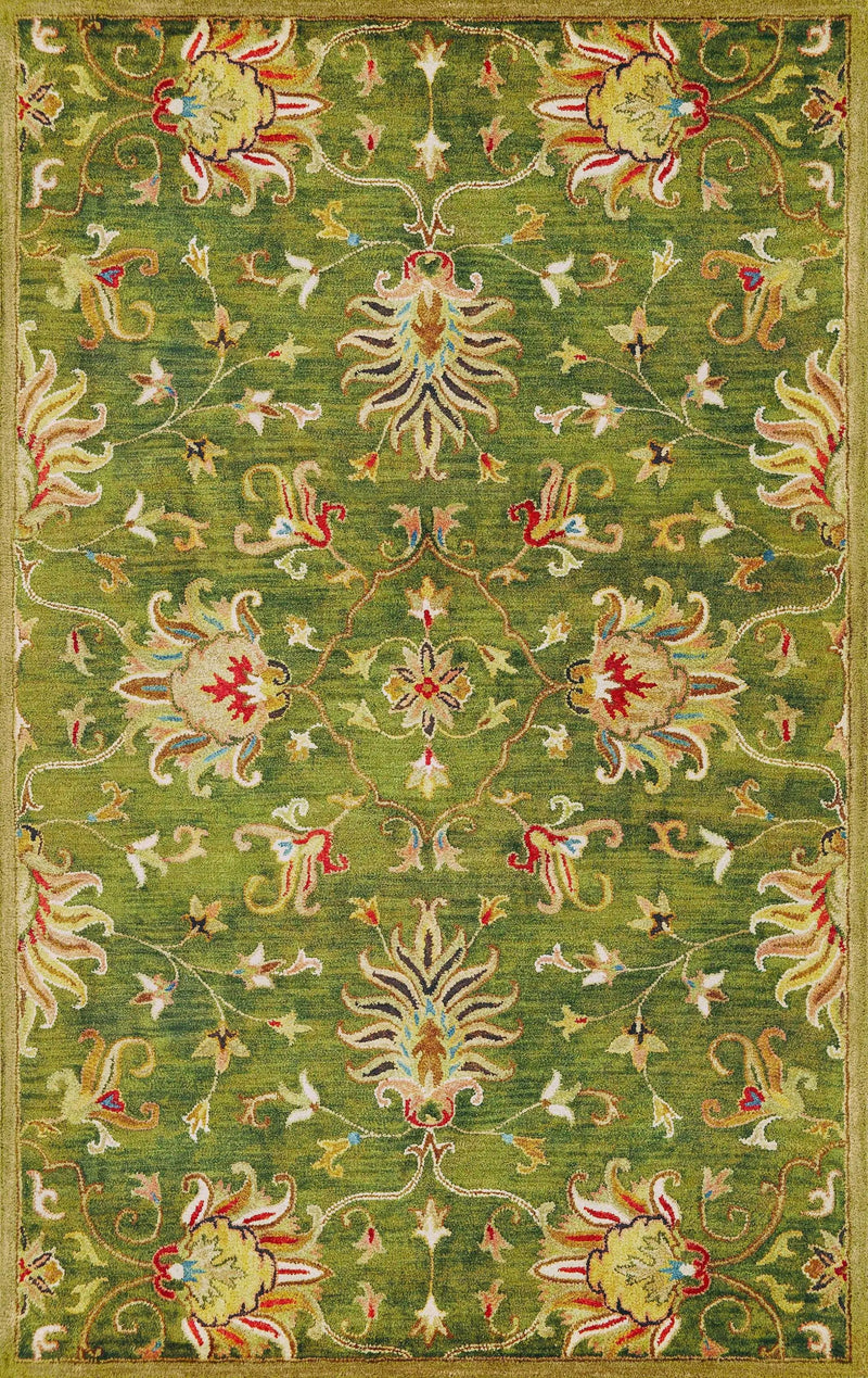 8' X 11' Green Red And Ivory Wool Floral Medallion Hand Tufted Area Rug Homeroots Home Decor