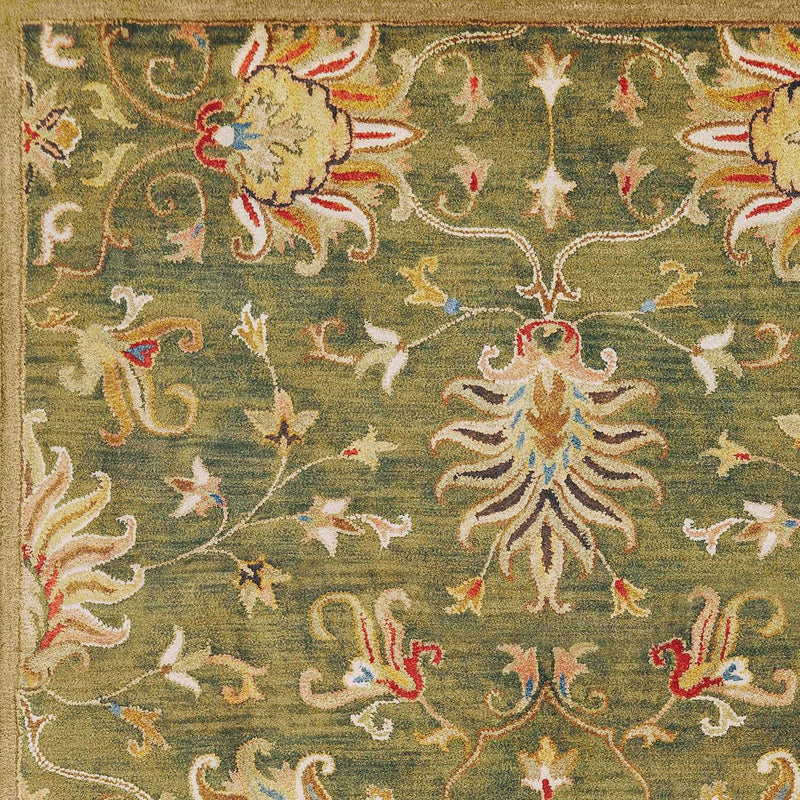 8' X 11' Green Red And Ivory Wool Floral Medallion Hand Tufted Area Rug Homeroots Home Decor