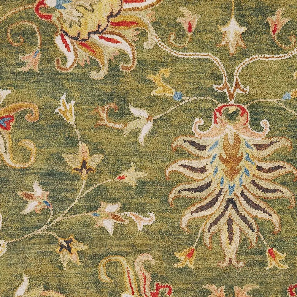 8' X 11' Green Red And Ivory Wool Floral Medallion Hand Tufted Area Rug Homeroots Home Decor