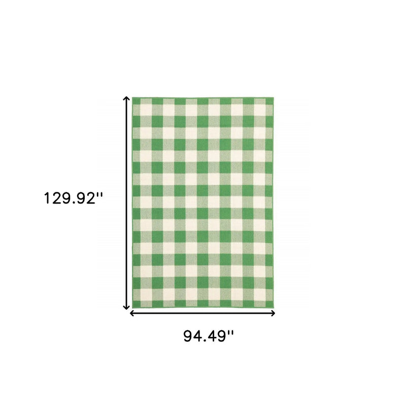 8' X 11' Green and Ivory Geometric Stain Resistant Indoor Outdoor Area Rug Homeroots Outdoor