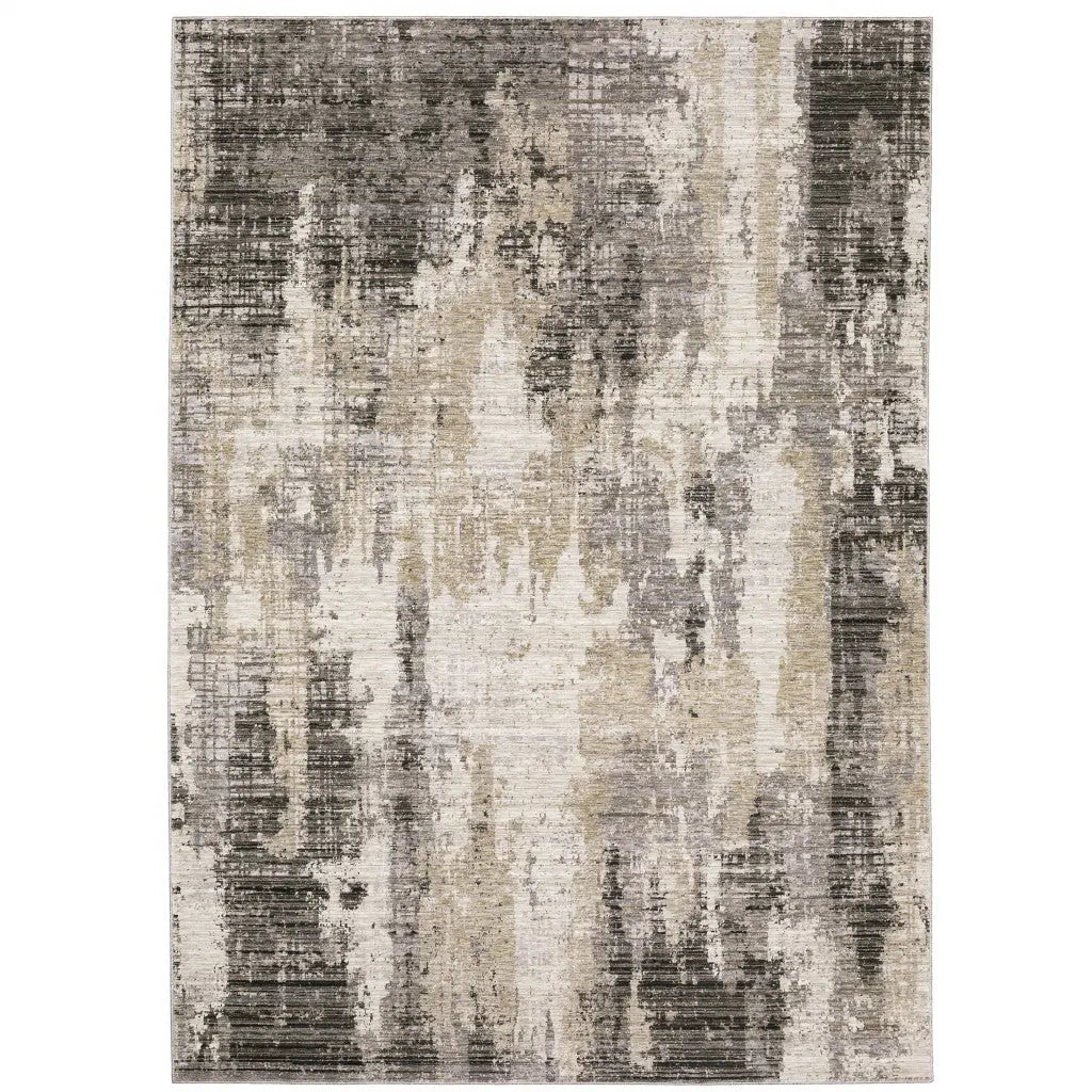 8' X 11' Grey Beige Charcoal Brown Tan And Ivory Abstract Power Loom Stain Resistant Area Rug Homeroots Home Decor
