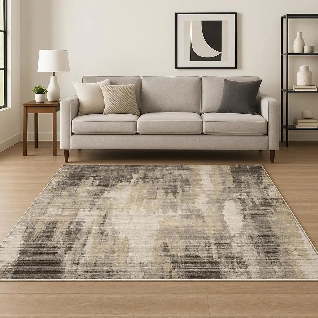 8' X 11' Grey Beige Charcoal Brown Tan And Ivory Abstract Power Loom Stain Resistant Area Rug Homeroots Home Decor
