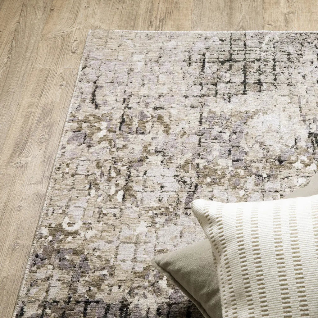 8' X 11' Grey Ivory Beige Charcoal Black Tan And Brown Abstract Power Loom Stain Resistant Area Rug Homeroots Home Decor