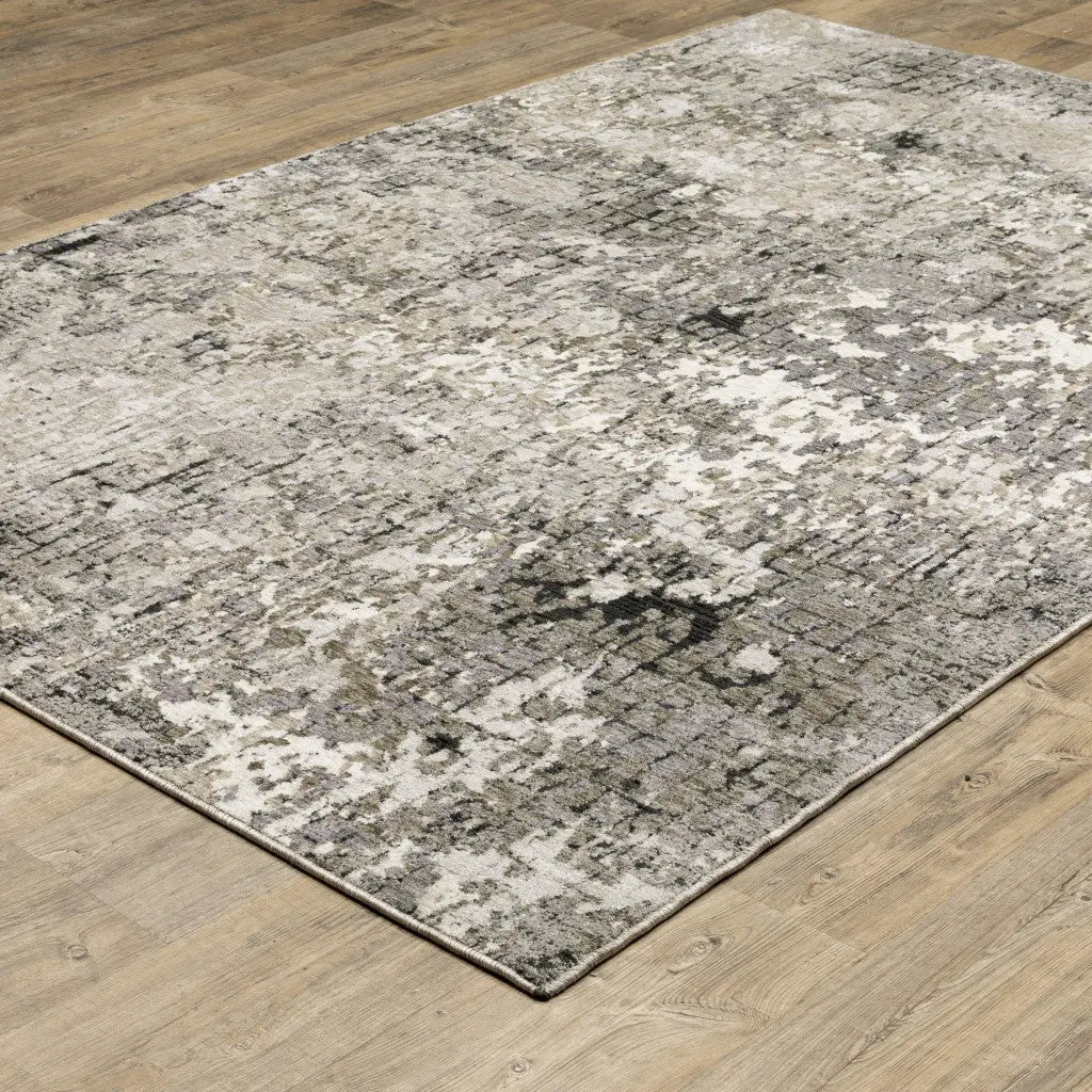 8' X 11' Grey Ivory Beige Charcoal Black Tan And Brown Abstract Power Loom Stain Resistant Area Rug Homeroots Home Decor