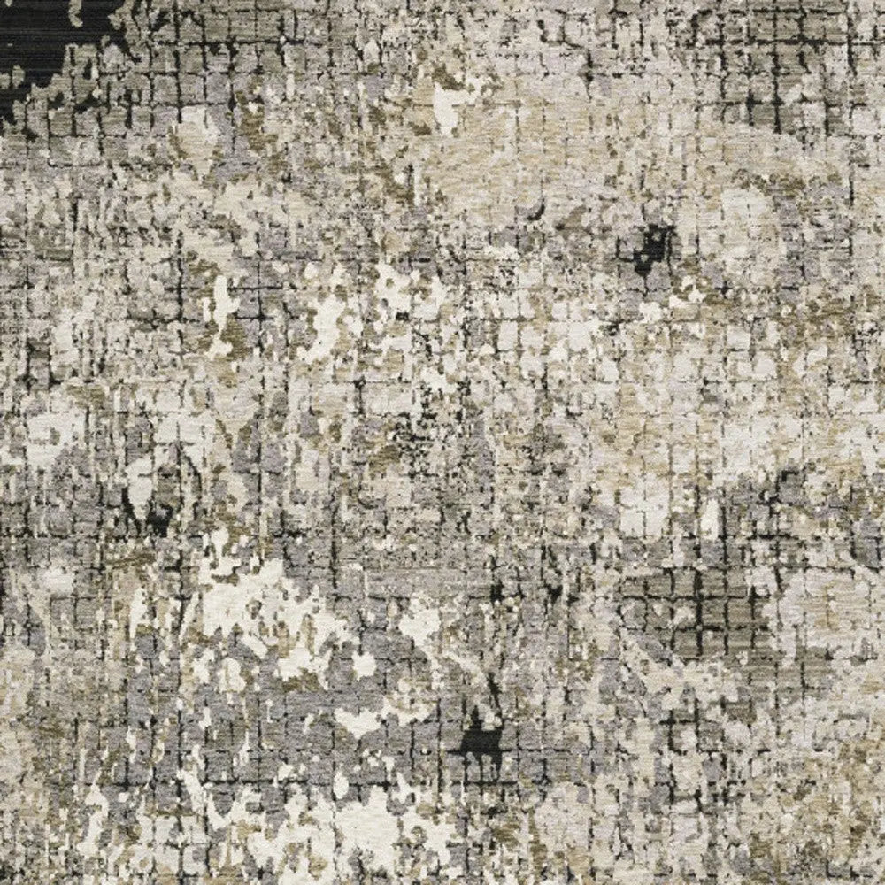 8' X 11' Grey Ivory Beige Charcoal Black Tan And Brown Abstract Power Loom Stain Resistant Area Rug Homeroots Home Decor