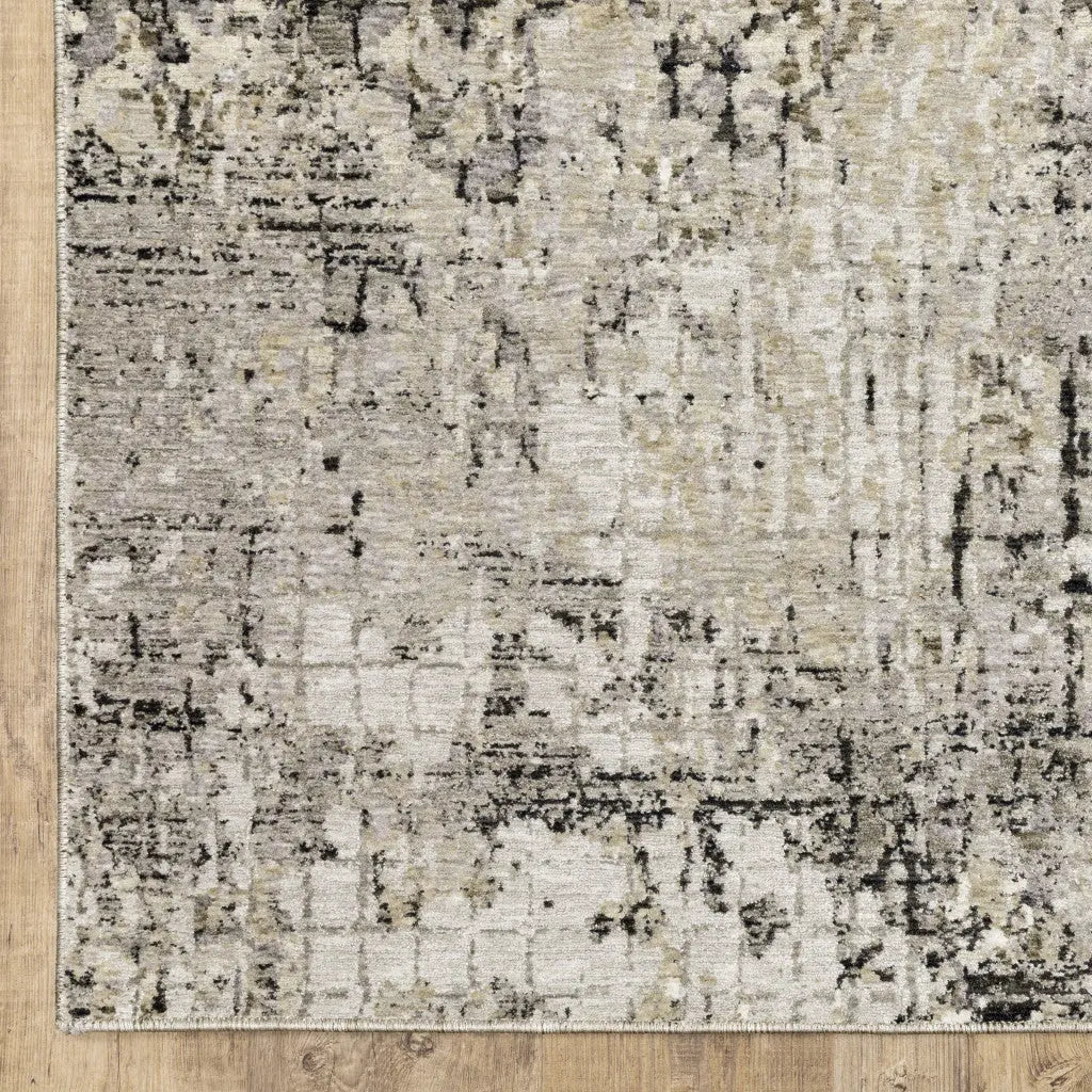 8' X 11' Grey Ivory Beige Charcoal Black Tan And Brown Abstract Power Loom Stain Resistant Area Rug Homeroots Home Decor