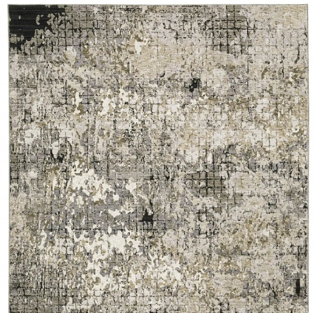 8' X 11' Grey Ivory Beige Charcoal Black Tan And Brown Abstract Power Loom Stain Resistant Area Rug Homeroots Home Decor