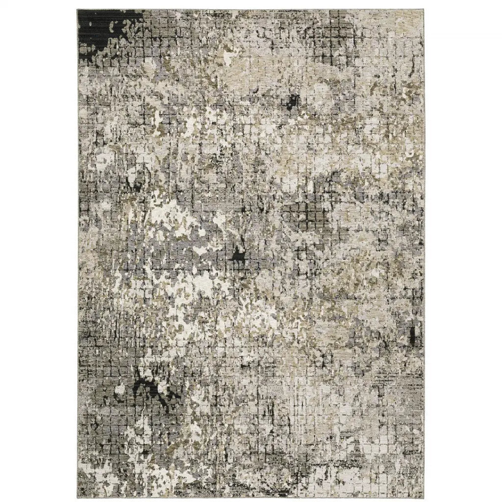 8' X 11' Grey Ivory Beige Charcoal Black Tan And Brown Abstract Power Loom Stain Resistant Area Rug Homeroots Home Decor