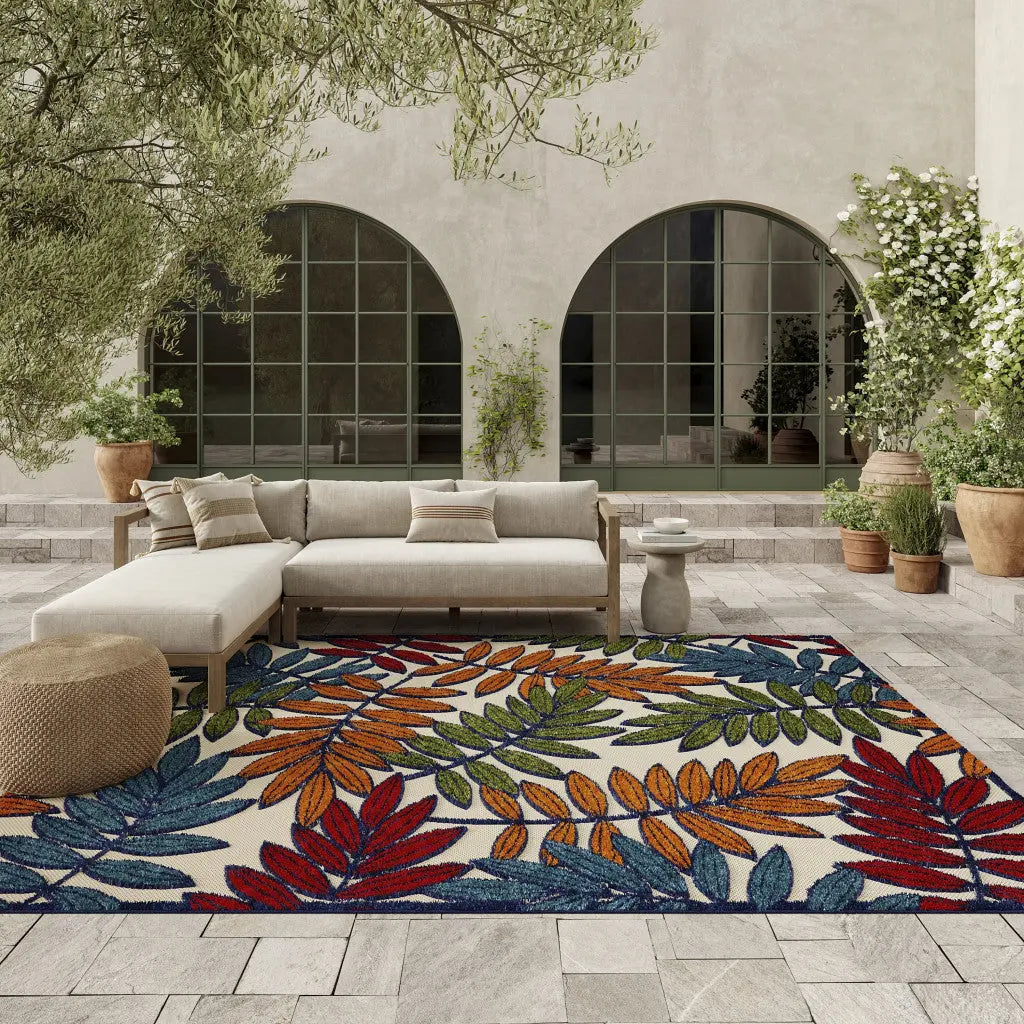 8' X 11' Ivory And Blue Floral Indoor Outdoor Area Rug Homeroots Outdoor