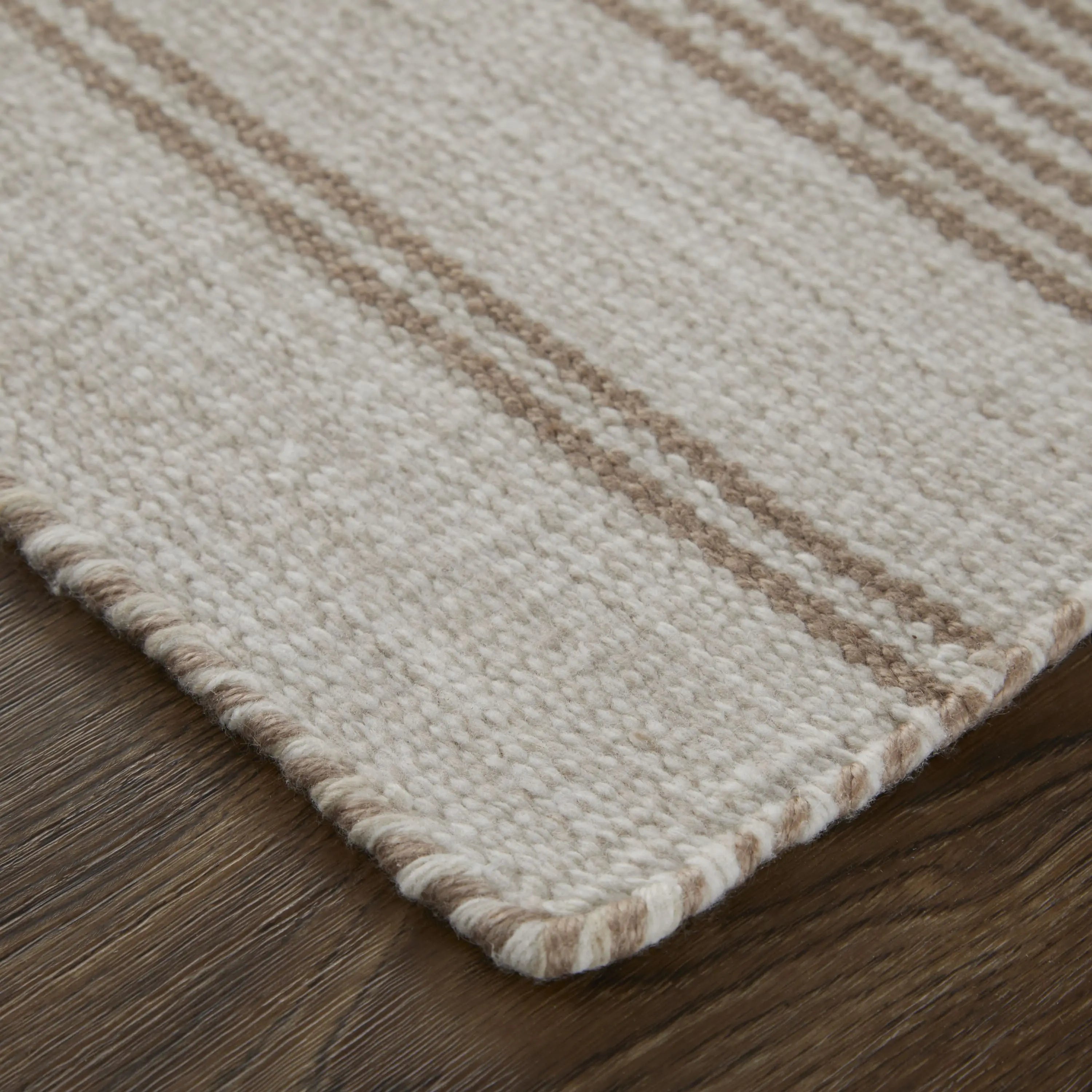 8' X 11' Ivory And Taupe Striped Hand Woven Area Rug Homeroots Outdoor