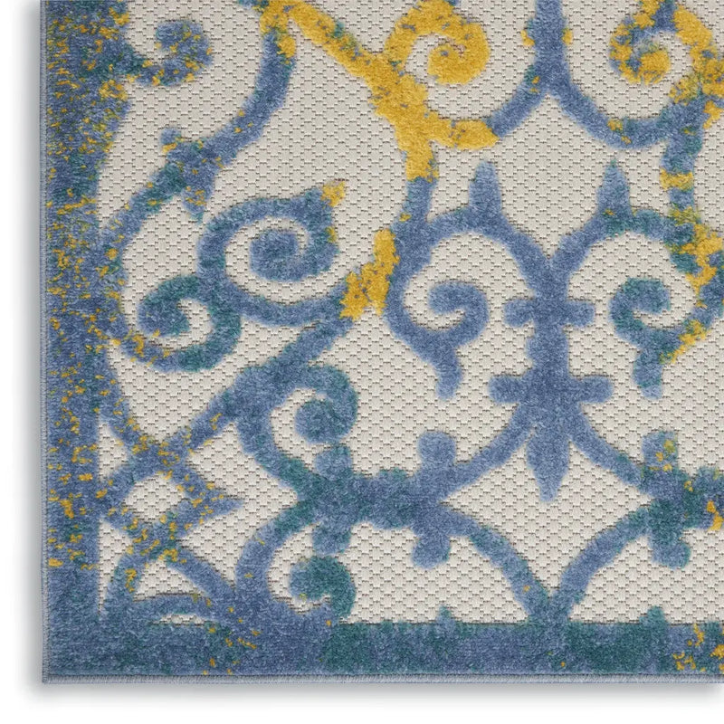 8' X 11' Ivory Blue And Yellow Trellis Indoor Outdoor Area Rug Homeroots Outdoor