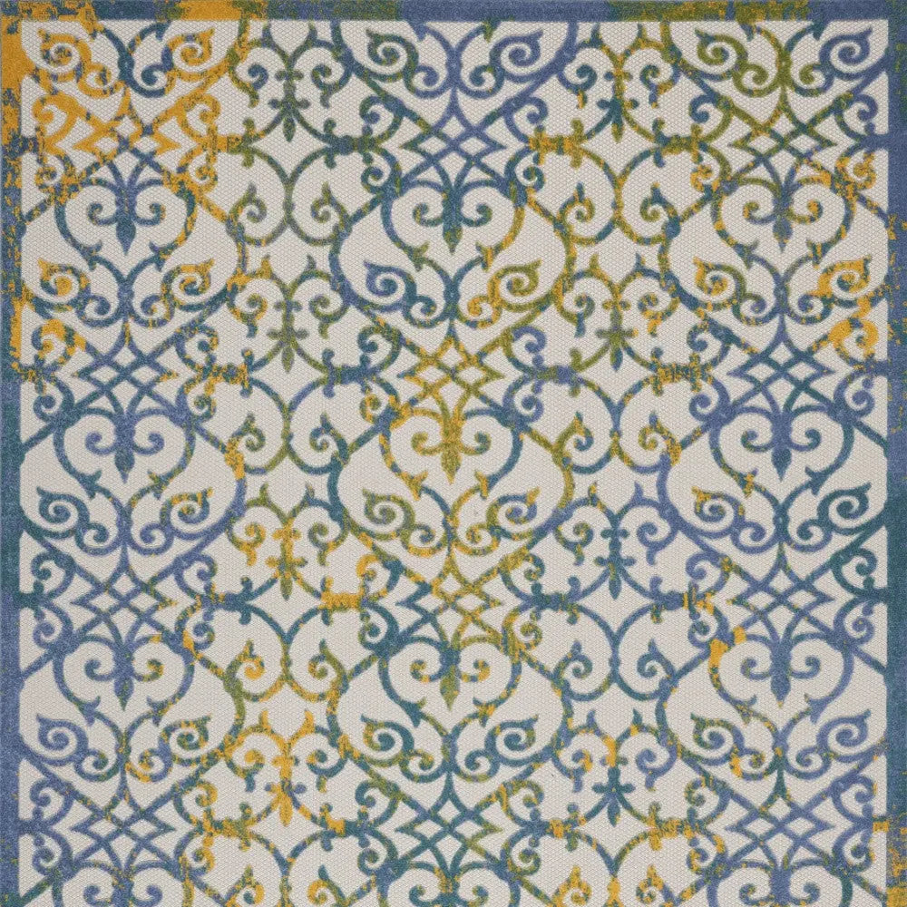 8' X 11' Ivory Blue And Yellow Trellis Indoor Outdoor Area Rug Homeroots Outdoor