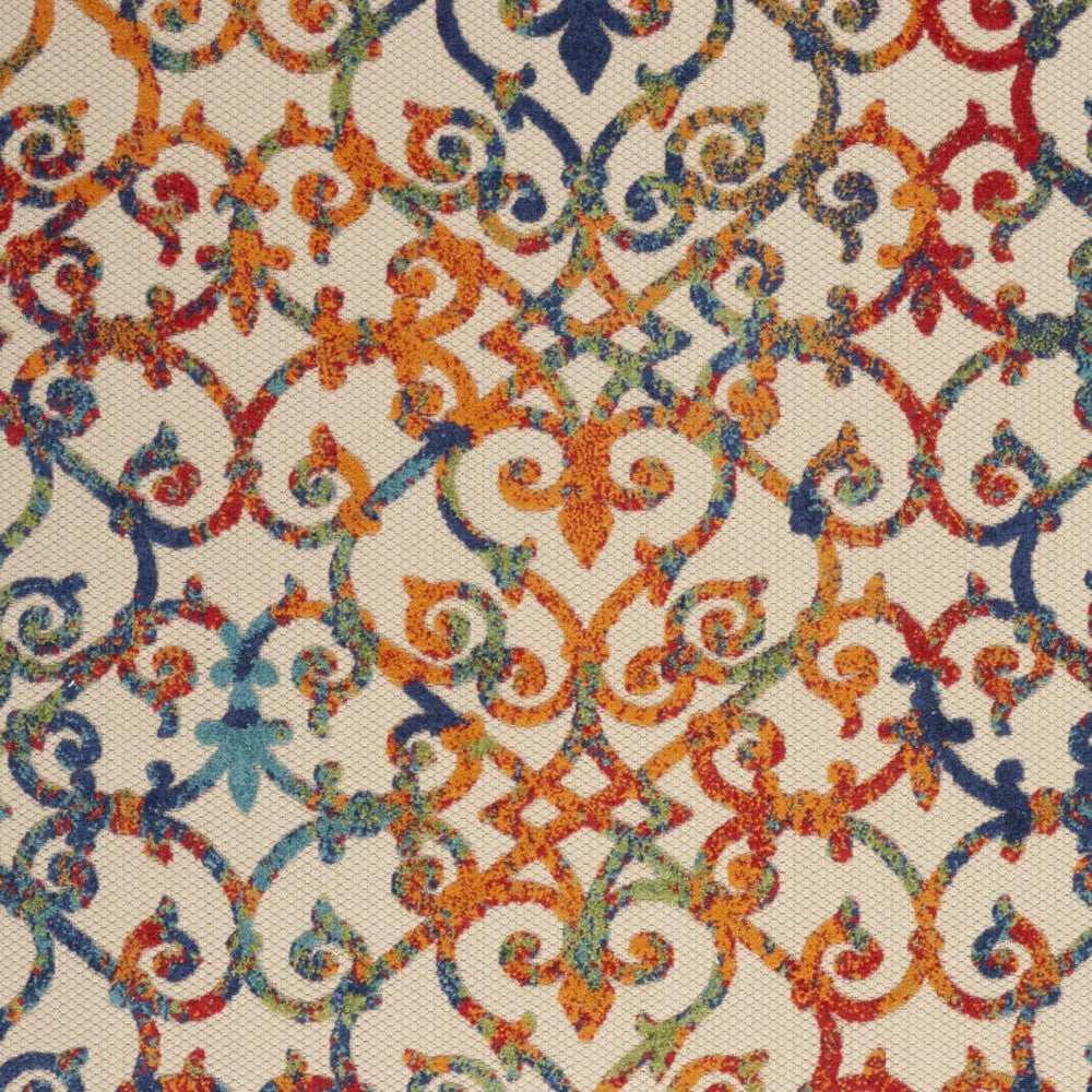 8' X 11' Ivory Blue Orange And Green Trellis Indoor Outdoor Area Rug Homeroots Outdoor