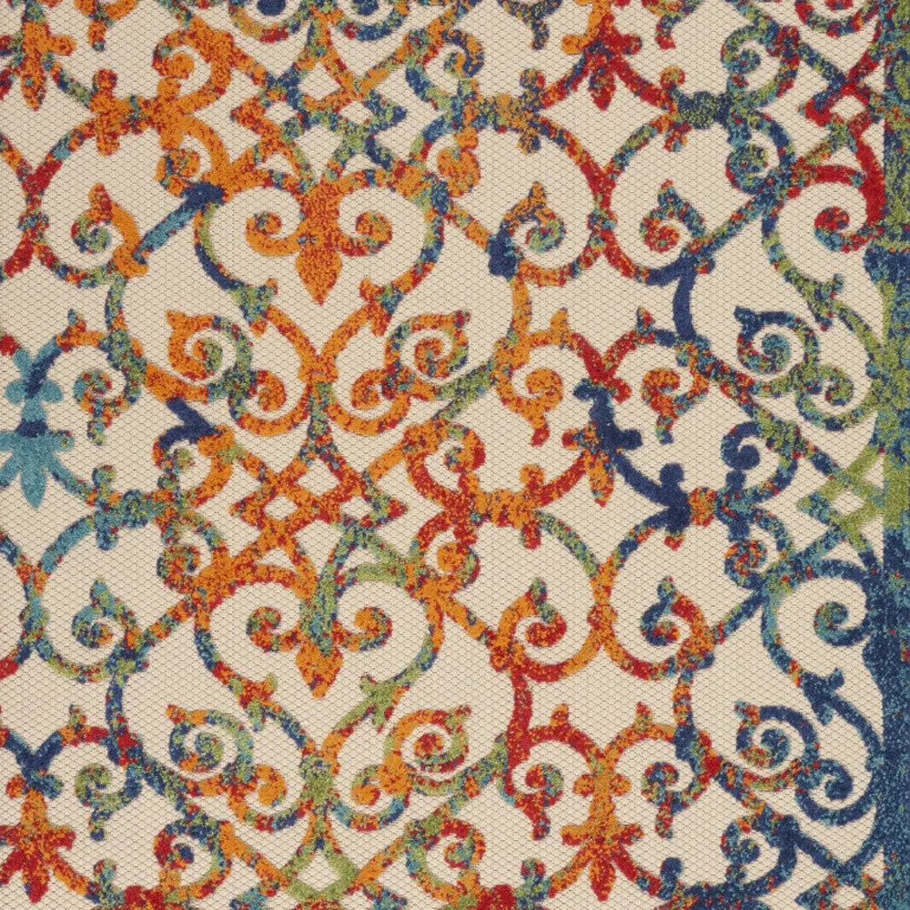 8' X 11' Ivory Blue Orange And Green Trellis Indoor Outdoor Area Rug Homeroots Outdoor