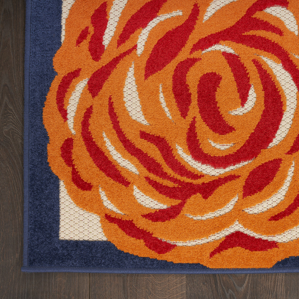8' X 11' Ivory Blue and Orange Floral Non Skid Indoor Outdoor Area Rug Homeroots Outdoor